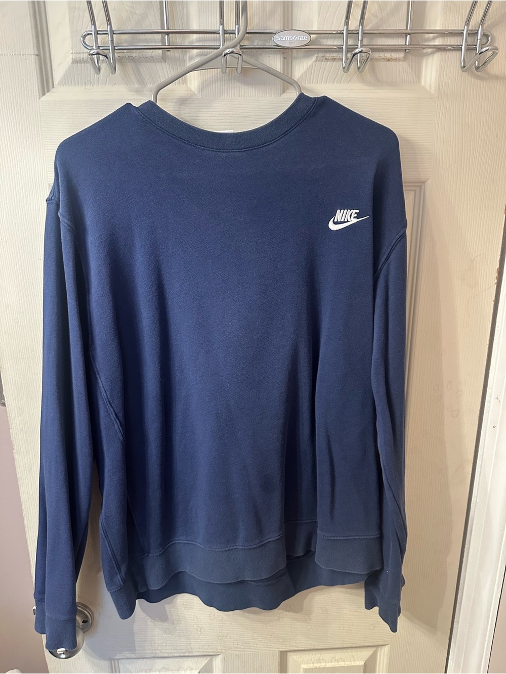 Nike Men's Navy Crewneck Sweatshirt with White Logo